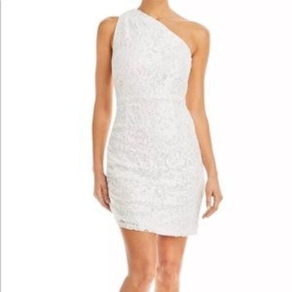 Sam Edelman 72482T Women's White One Shoulder Lace Mini Bodycon Dress Si… - Picture 1 of 7